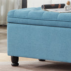 Upholstered tufted button storage bench ,Linen fabric entry bench with spindle wooden legs, Bed bench- Light Blue - Grand Goldman Shop