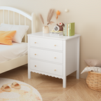 White 3 Drawer Dresser for Bedroom, Modern MDF Painted Chest of Drawers with Gold Knobs, Wooden Storage Cabinet for Kids, Nur