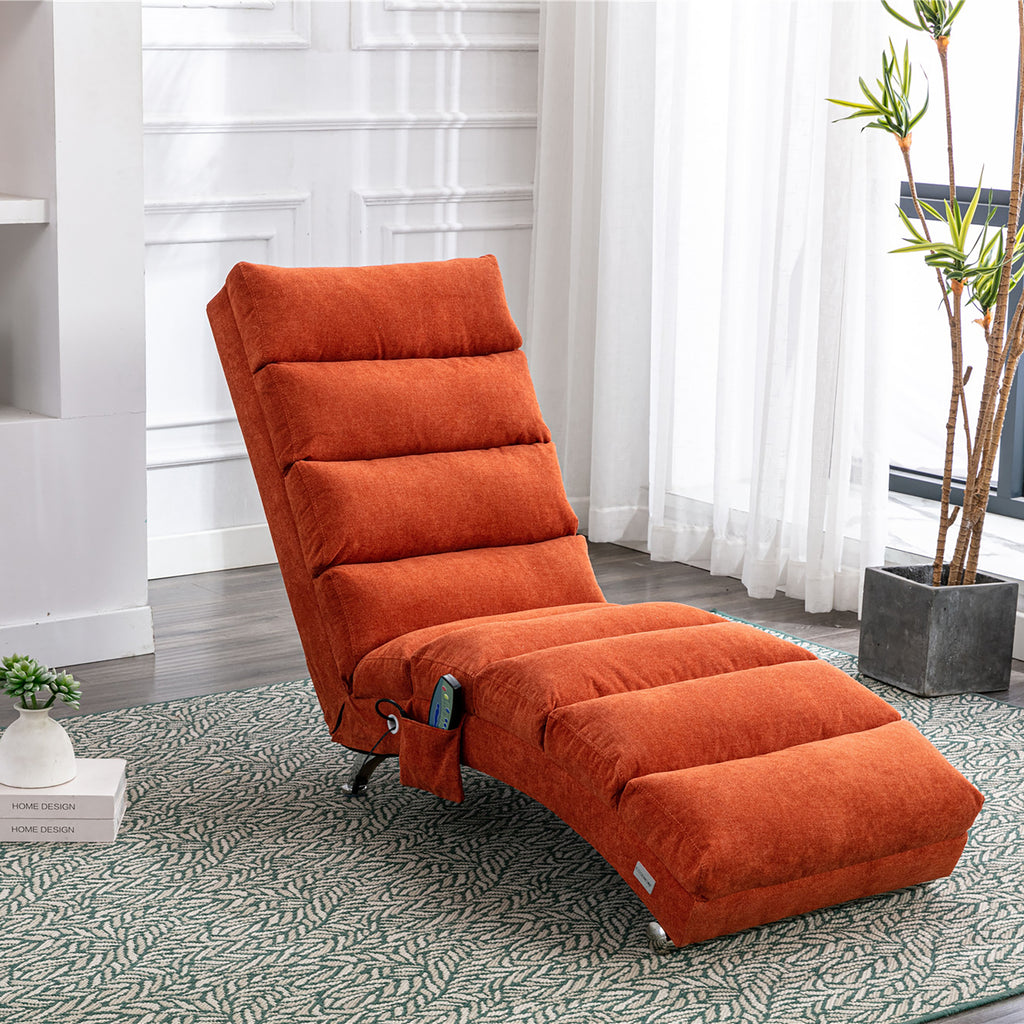 Ergonomic Linen Massage Chaise Lounge with Remote Control, Orange, 5 Modes - Grand Goldman Shop