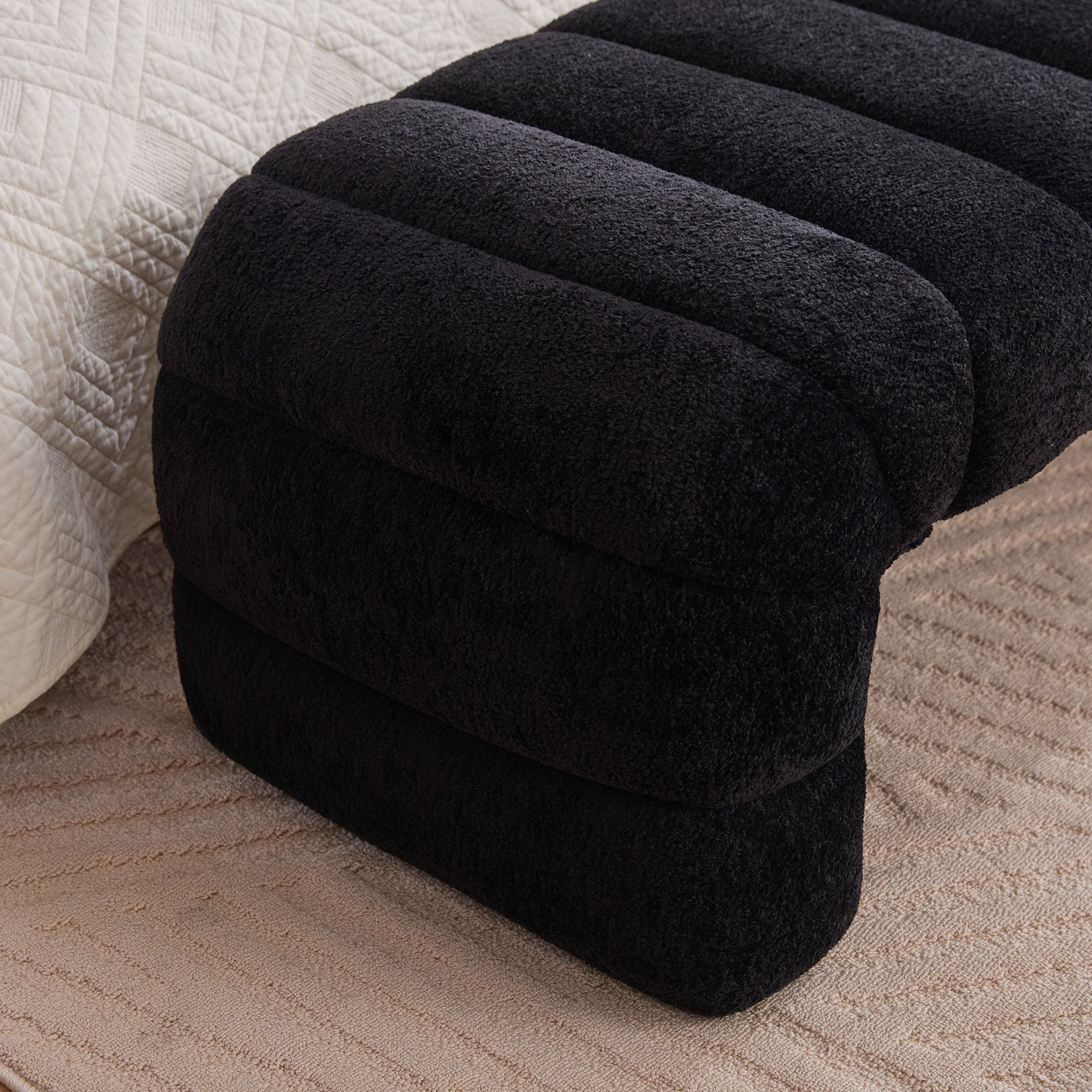 Modern Upholstered Armless Bed Bench with Channel Tufted Design in Black Chenille - Grand Goldman Shop
