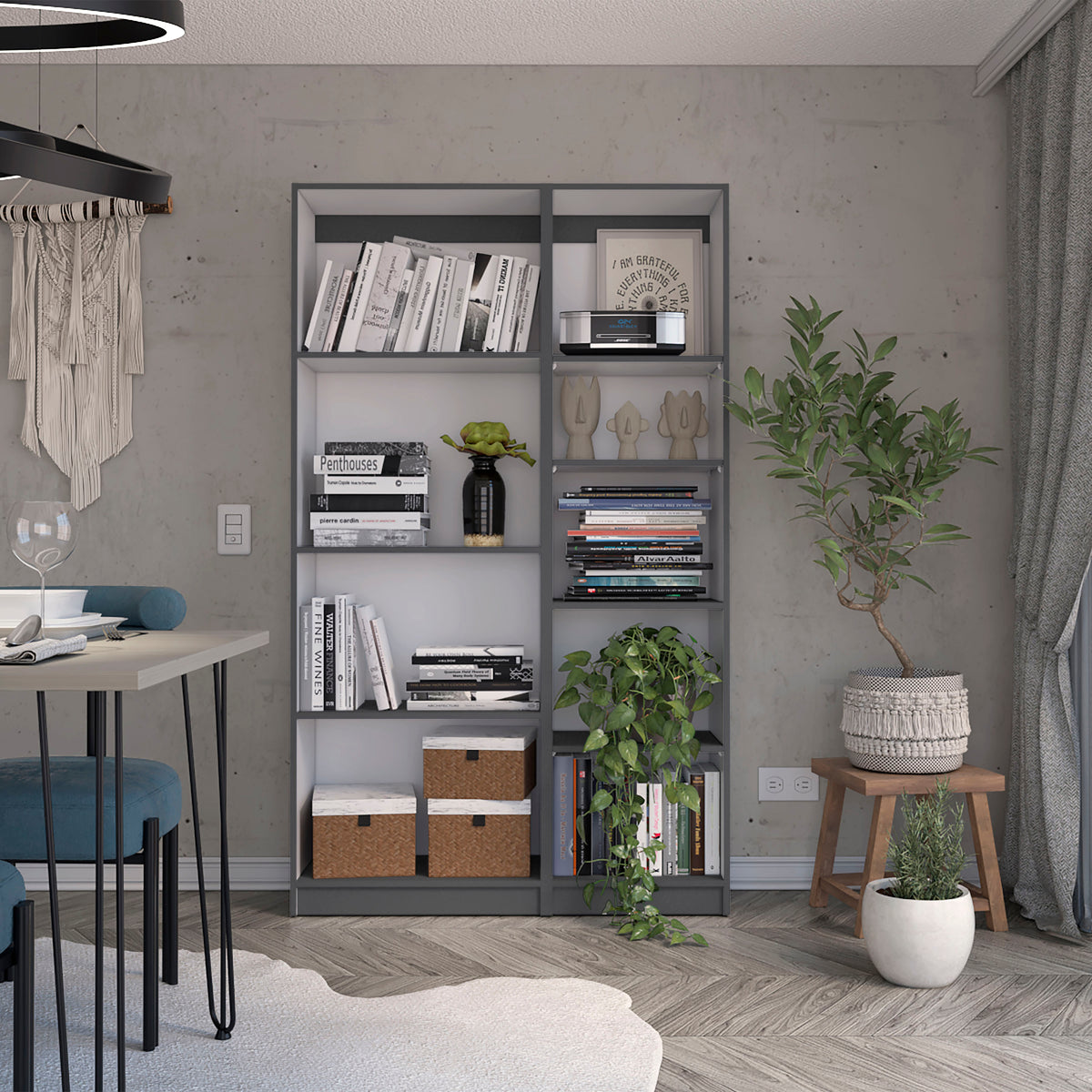 Stylish 2 Piece Bookcase Living Room Set,  Storage Cabinet, 42' Wide and 9 Shelves Matt Gray / White - Available at Grand Gol