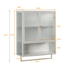 23.62'Glass Doors Modern Two-door Wall Cabinet with Featuring Two-tier Enclosed Storage, an Open Shelf, and Towel Rack, for Entryway Living Room Bathroom Dining Room - Grand Goldman Shop