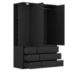 Wardrobe Closet 71.7' H, Bedroom Wooden Wardrobe with 2 Doors 6 Drawers, Modern Clothing Storage Cabinet Combination with Storage Shelves and Hanging Rail, Black - Grand Goldman Shop