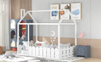 {Slats are not included}Twin Size Wood Bed House Bed Frame with Fence,for Kids,Teens, Girls,Boys {White}{OLD SKU:WF194274AAK} - Grand Goldman Shop