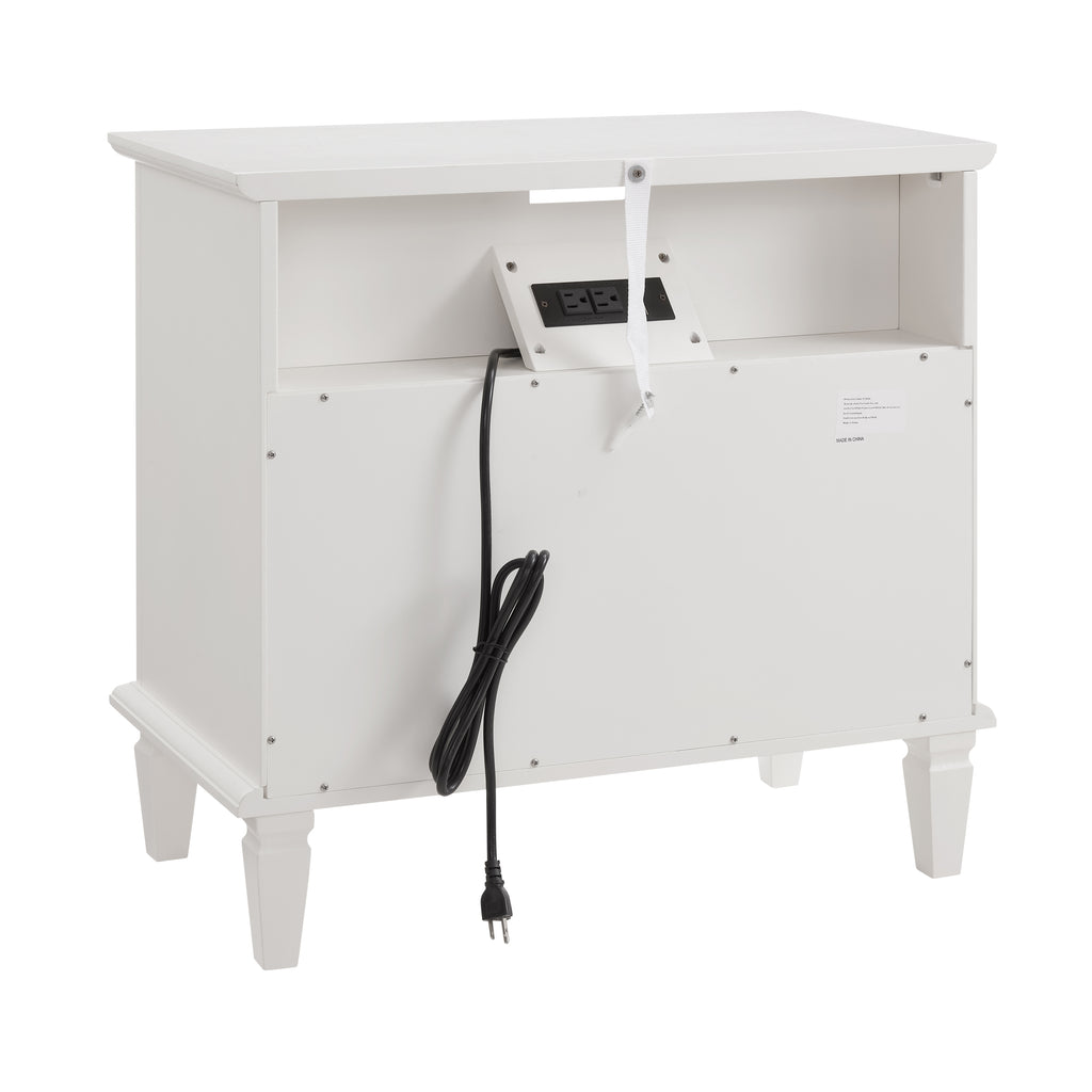 Open Space and 2 Drawers Dresser Nightstand with Charging Station, Farmhouse End Table with USB Ports and Outlets, Fluted Pilasters Design Side Table with Solid Wood Legs for Bedroom - Grand Goldman Shop