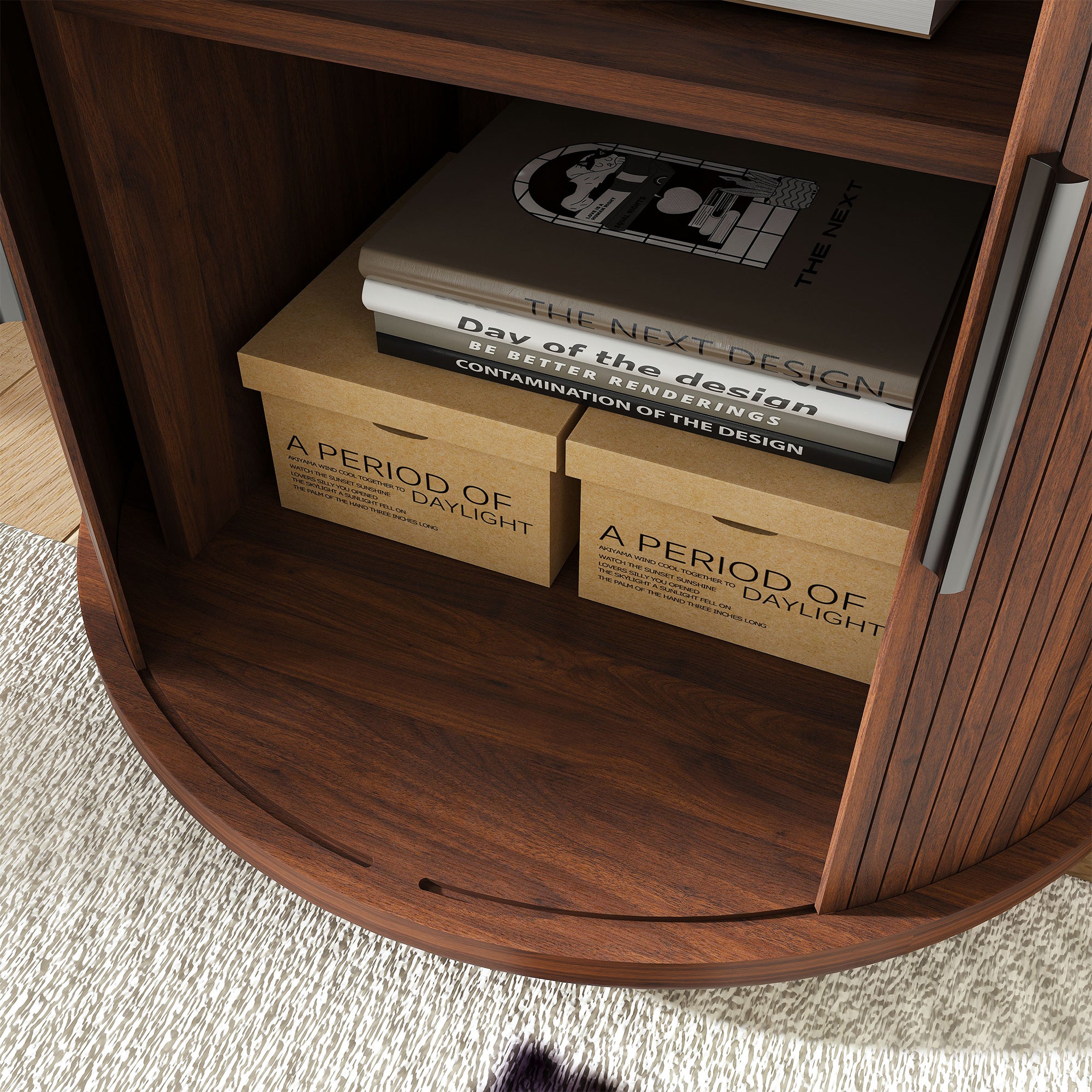 Mid Century Modern Cylinder End Table with Built-in Charging Station & Sliding Door, 2-Tier Storage Round Nightstand with USB Ports, Walnut Bedside Table for Living Room, Bedroom, Entryway - Grand Goldman Shop