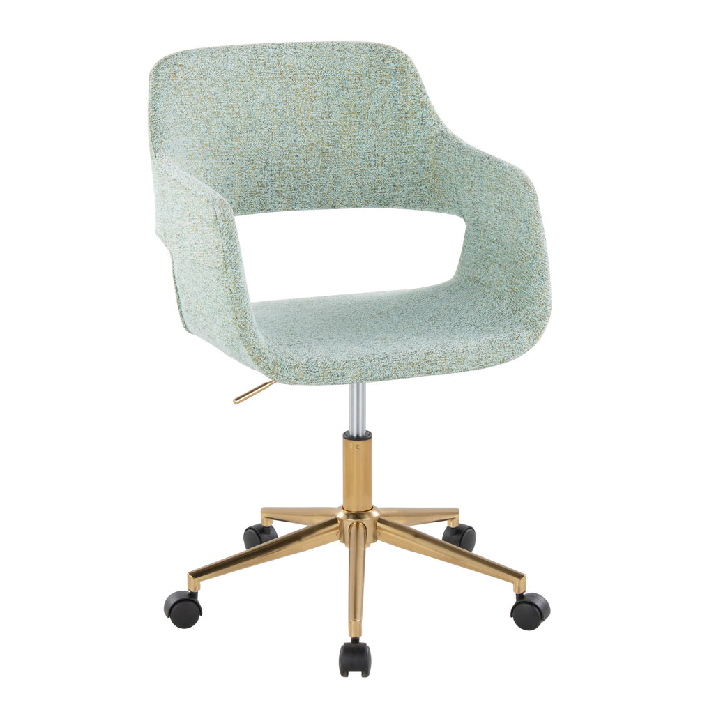 Contemporary Task Chair in Gold Metal and Light Green Fabric - Grand Goldman