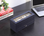 9.3' Long Tempered Glass and Leather Jewelry / Watch Display with Drawers, Blue - Grand Goldman Shop