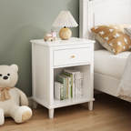 26.77''H White Wooden Nightstand with One Drawer and Shelf, Golden Handle, MDF Construction for Kids and Adults - Grand Goldman Shop