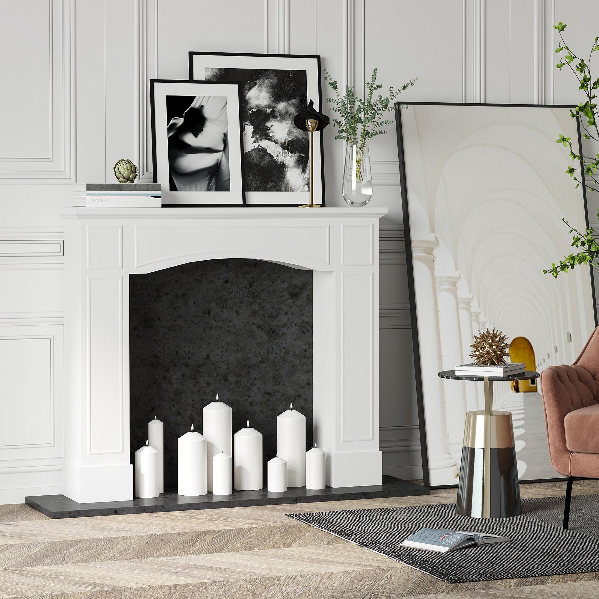 HOMCOM Modern Fireplace Mantel, Surround Mantels for Fireplace with Decorative Pattern Interior Width 29' White - Grand Goldman Shop