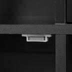 K&K 54.9' Kitchen Island with Drop Leaf, Power Outlet, Kitchen Storage Cart with 4 Door Shelves, Cross Barn Doors & Visual Glass Door, Rolling Kitchen Island on 4 Wheels for Kitchen, Dining Room,Black - Grand Goldman Shop