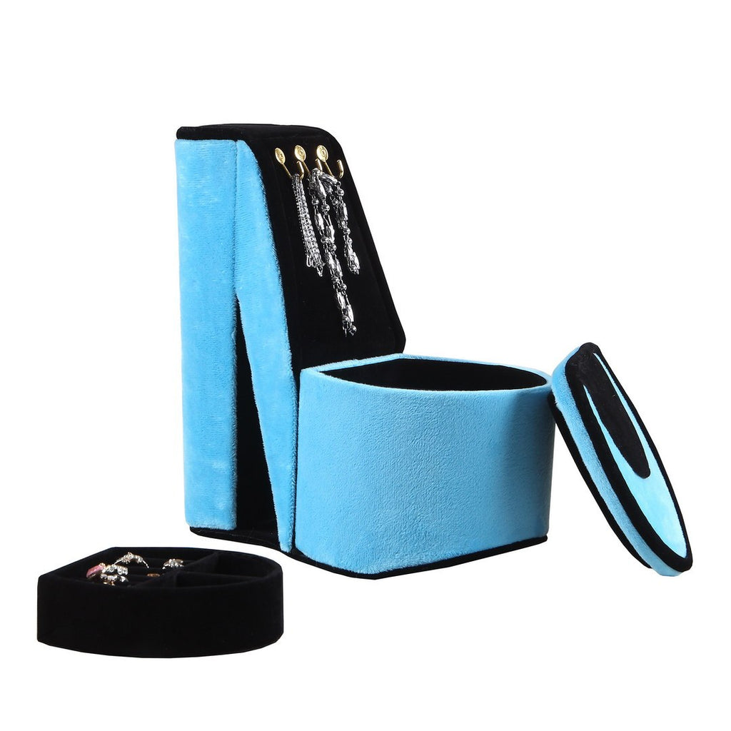 9' Tall Display Jewelry Box with Hooks, High Heel Shoe Design, Turquoise Velvet - Grand Goldman Shop
