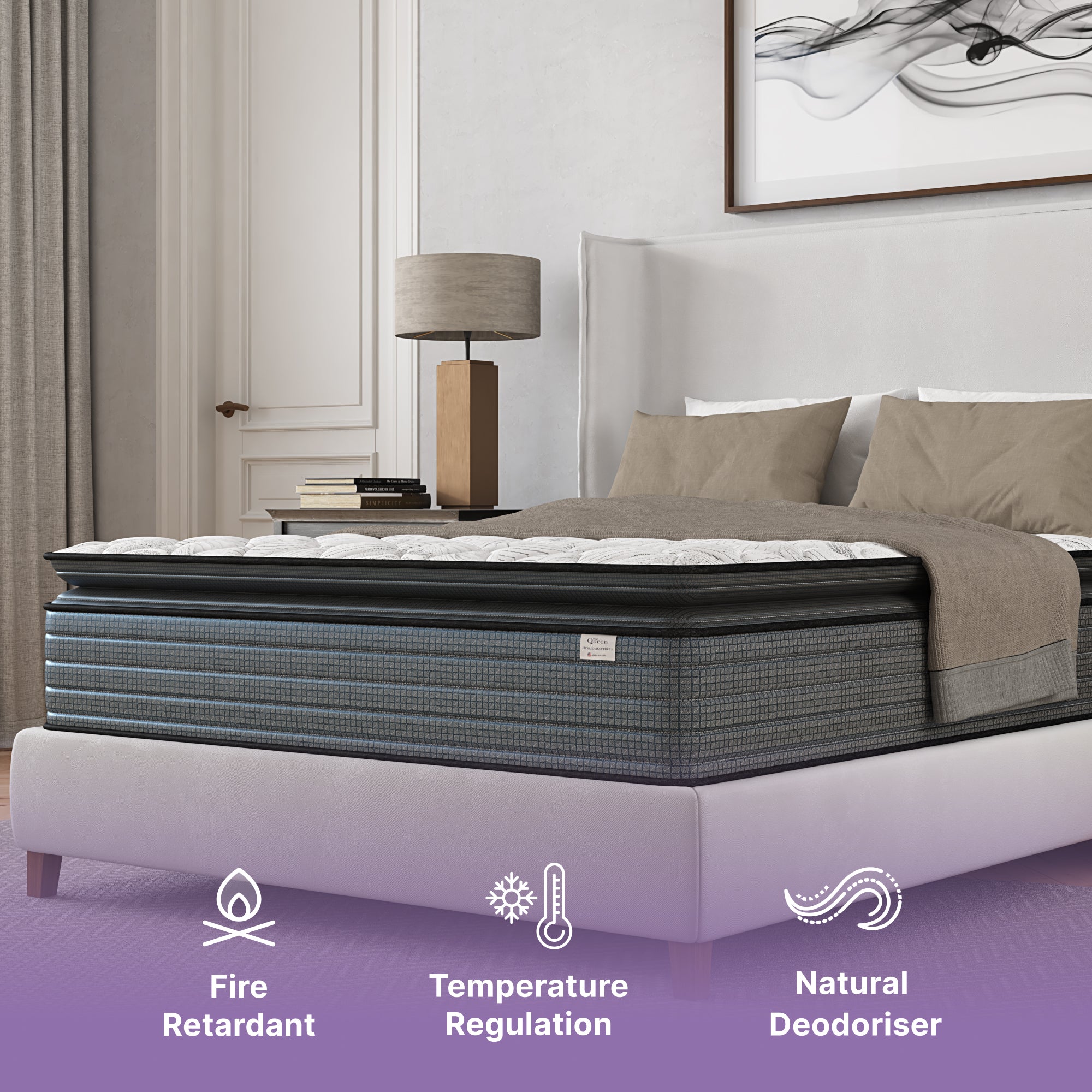 NapQueen Isabella 14 Inch King Hybrid Pillow Top Mattress in Grey+White with Foam+Spring Construction, CertiPUR-US Certified, Made in USA - Grand Goldman Shop