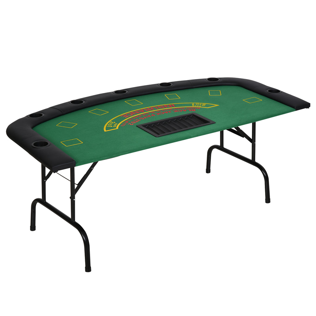 Soozier Poker Table Foldable, 72' Blackjack Table for 7 Players with Chip & Cup Holder, Green Felt - Grand Goldman