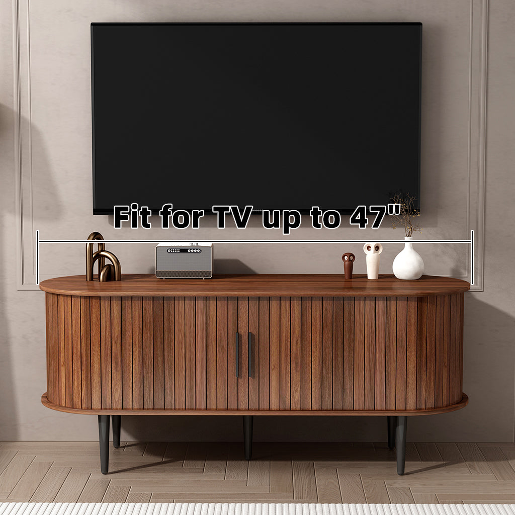 TV Stand, 47' Modern TV Console Table with Storage Compartment and Sliding Door, Gaming Entertainment Center with Cabinet for Living Room, Bedroom, Office (Walnut) - Grand Goldman Shop