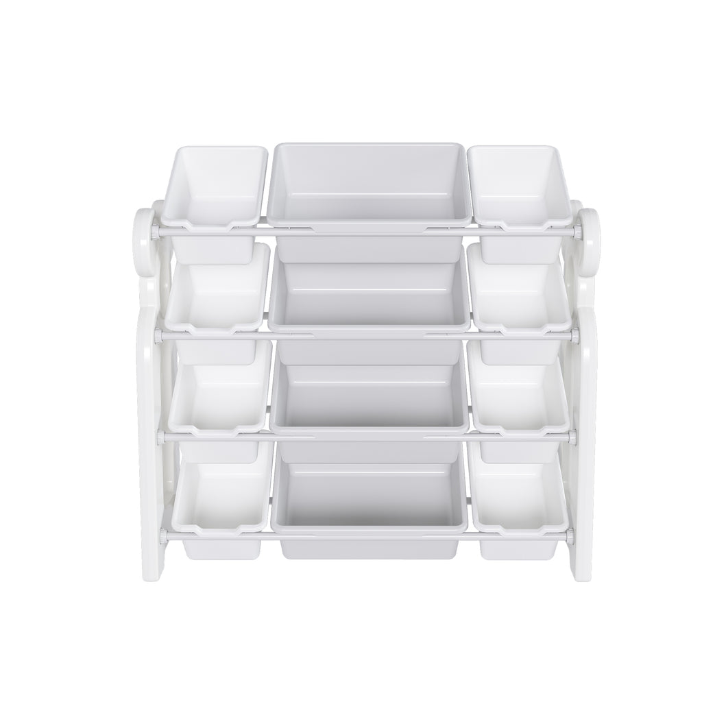 Multi-functional Kids Toy Storage Organizer Cabinet with HDPE Shelf and 12 Bins, Grey White, 33.07 x 14.17 x 33.86 inches - Grand Goldman Shop