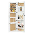 White Solid Wood Jewelry Armoire Organizer with Full-Length Mirror, Wall-Mounted Lockable Cabinet with LED Light, 47.5x14.3 in - Grand Goldman Shop