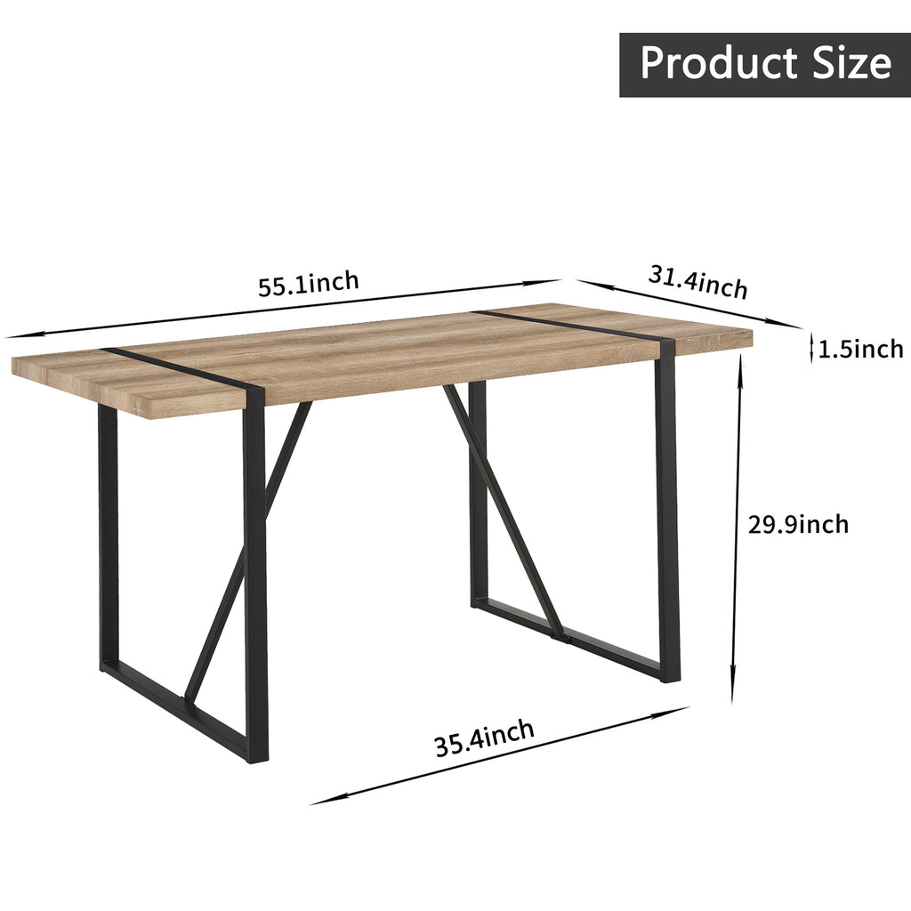 Modern Rustic Industrial 55' Dining Table with MDF Tabletop and Black Metal Legs for 4-6 Person - Grand Goldman Shop