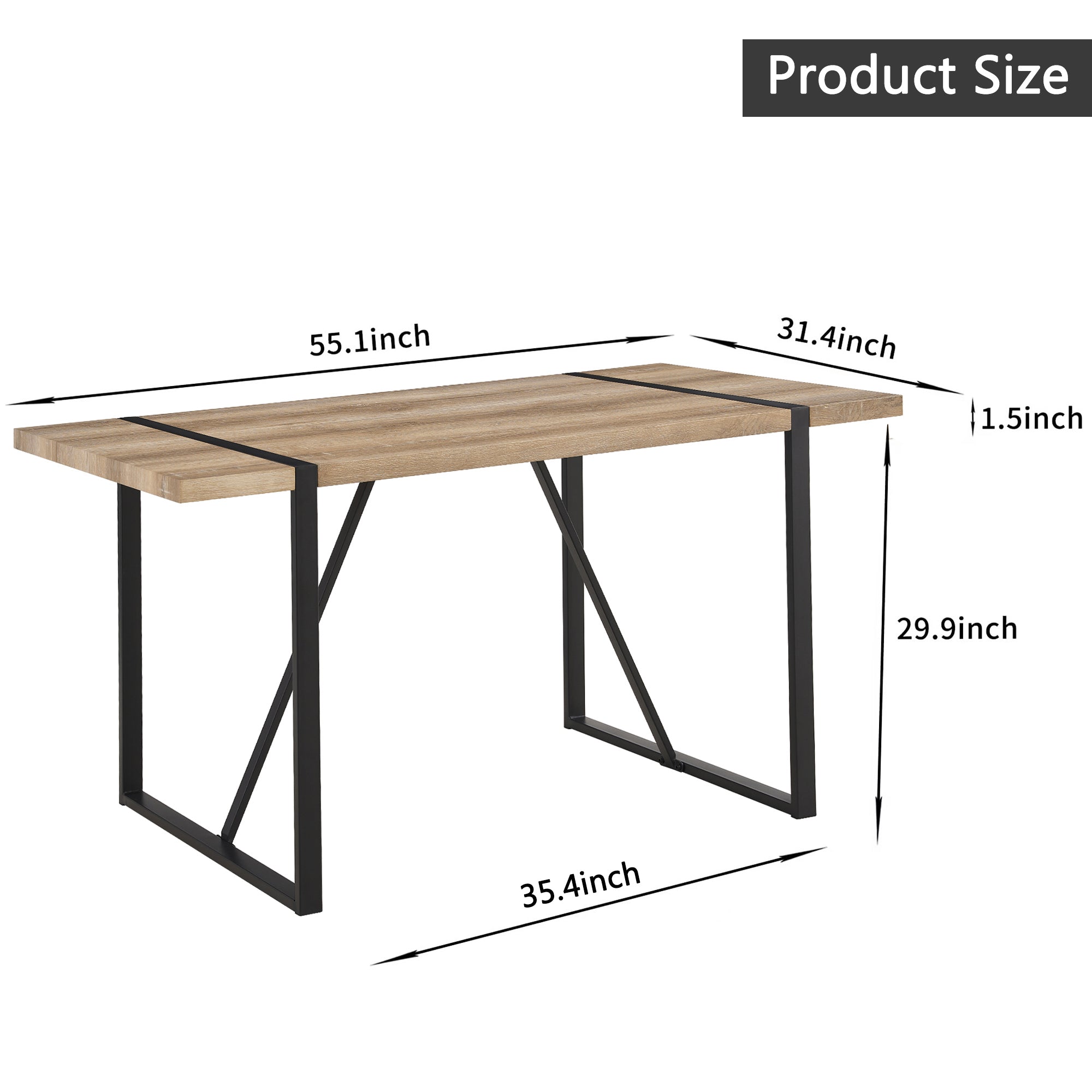 Modern Rustic Industrial 55' Dining Table with MDF Tabletop and Black Metal Legs for 4-6 Person - Grand Goldman Shop