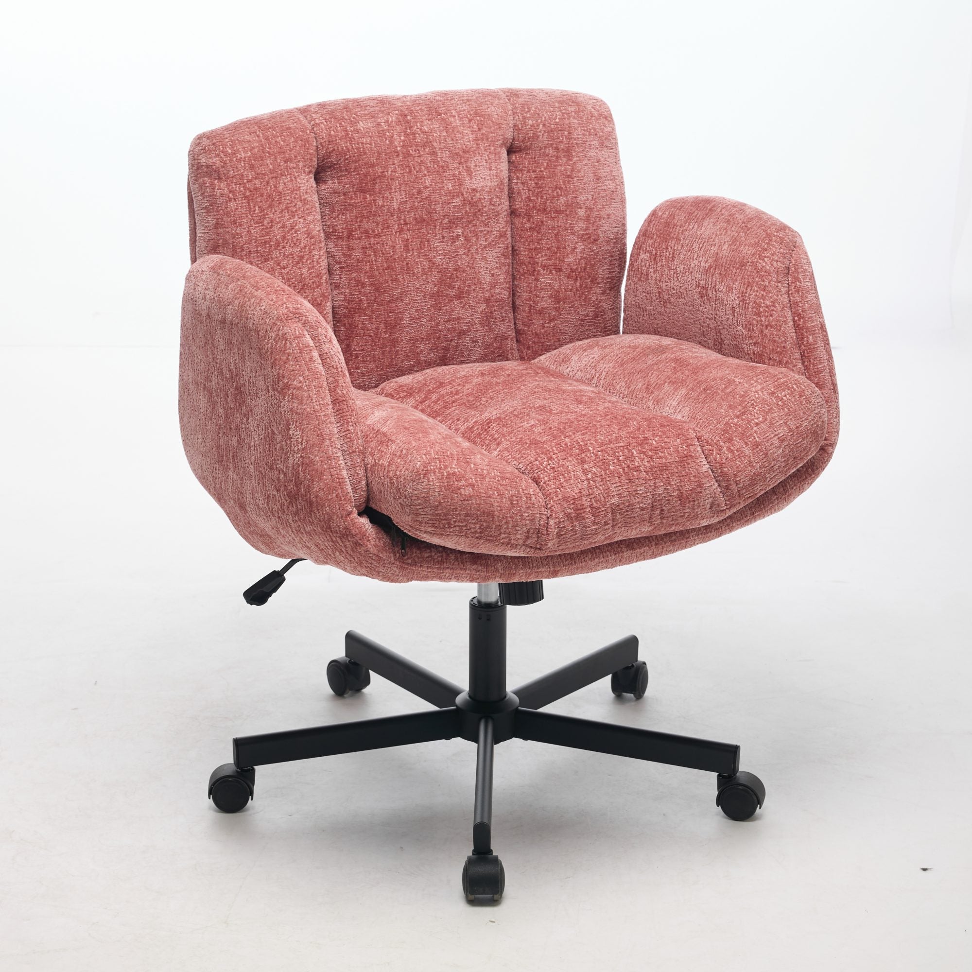 Modern Chenille Swivel Office Chair, Height Adjustable Task Chair with Convertible Multi-Position Armrests, Comfy Double Cush
