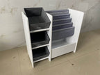 Kids Bookshelf and Toy Storage Organizer, Multifunctional 4-Tier White MDF Bookshelf with 3 Collapsible Fabric Drawers for Nu