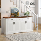 Modern Fluted Sideboard Buffet Cabinet with 4 Doors 3 Drawers, White MDF Storage Console Table for Living Room Dining Room Entryway, 63.11' L x 15.75' W x 32' H - Grand Goldman Shop