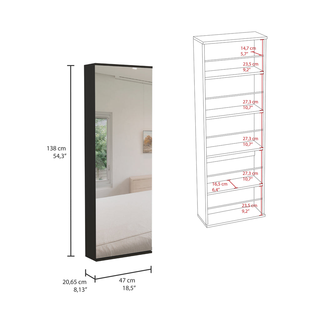 Leto Wall Mounted Shoe Rack With Mirror, Single Door, Capacity For Ten Shoes -Black - Grand Goldman Shop