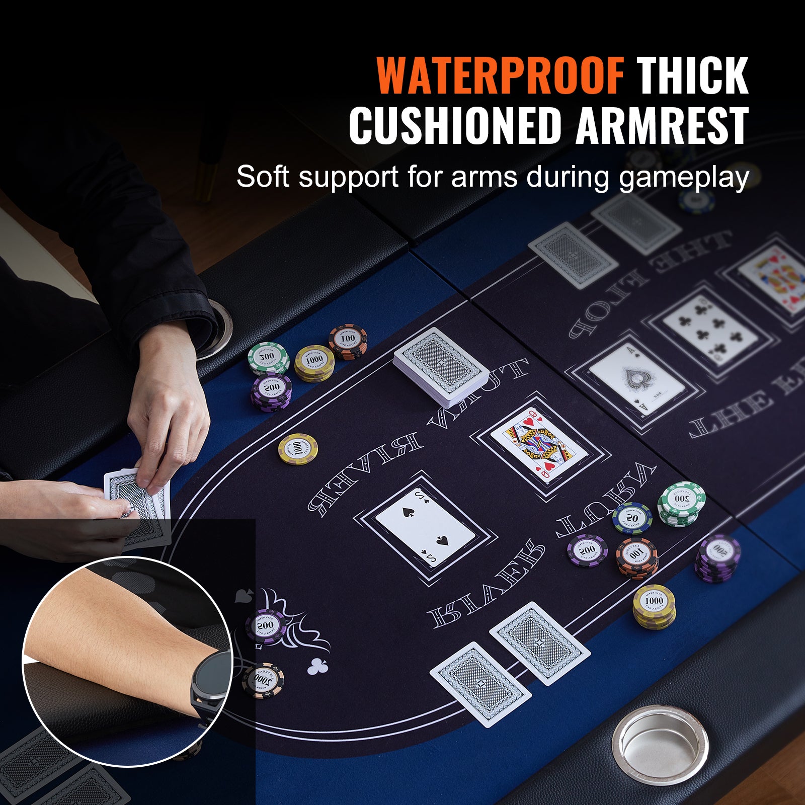 10 Player Foldable Poker Table, Blackjack Texas Holdem Poker Table with Padded Rails and Stainless Steel Cup Holders, Portabl
