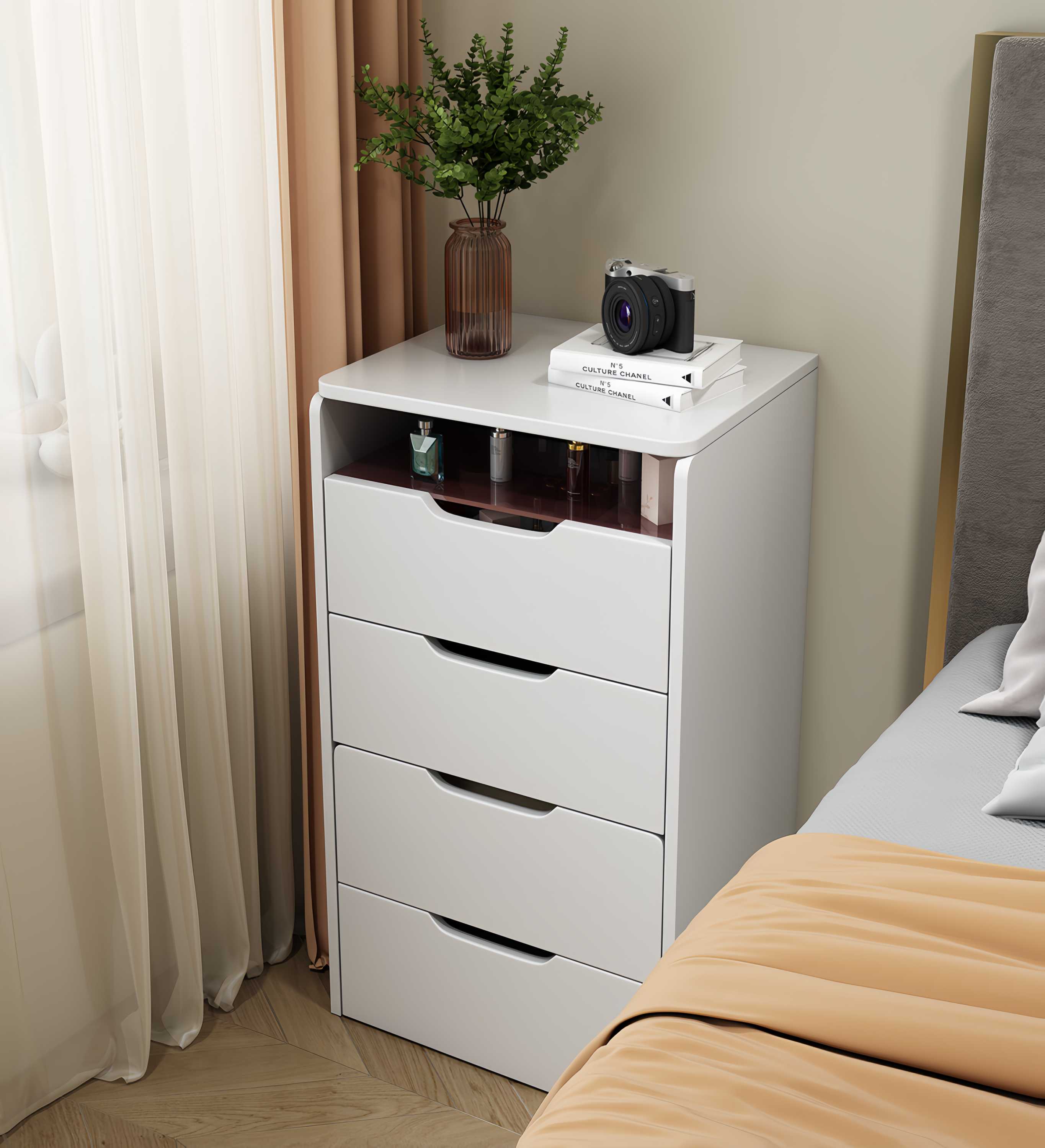 ( 48CM ) 3 in 1 Vanity Desk with Plip Top Mirror, Small Make Up Vanity Set with Visible Glass Desktop, Compact Makeup Vanity with 3 Drawers, Dressing Table for Bedroom ( WHITE COLOR ) - Grand Goldman Shop