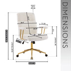 Textured Boucle Fabric White and Gold Office Chair, Modern Height Adjustable Desk Chair with Padded Arms - Grand Goldman