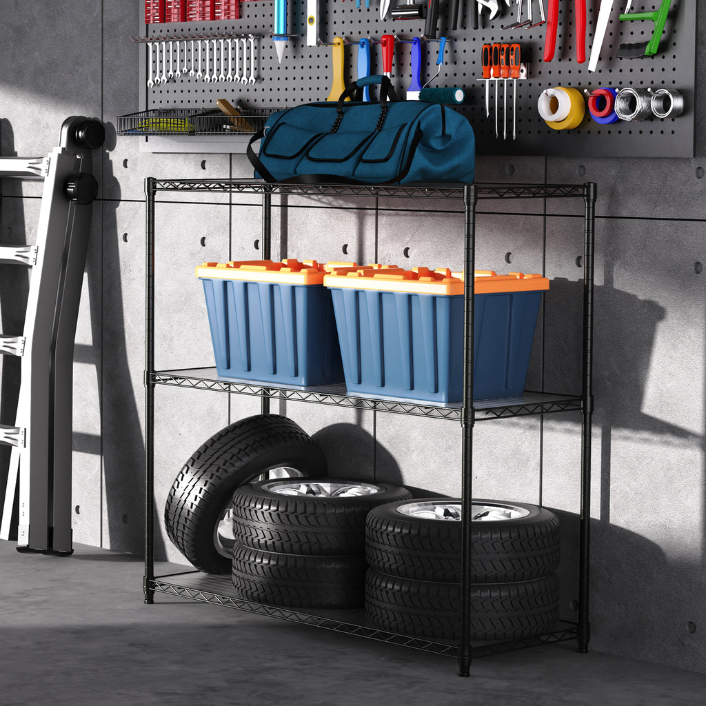 3 Tier Wire Shelving Unit, 1050 LBS NSF Height Adjustable Metal Garage Storage Shelves, Heavy Duty Storage Wire Rack Metal Shelves - Black - Grand Goldman Shop