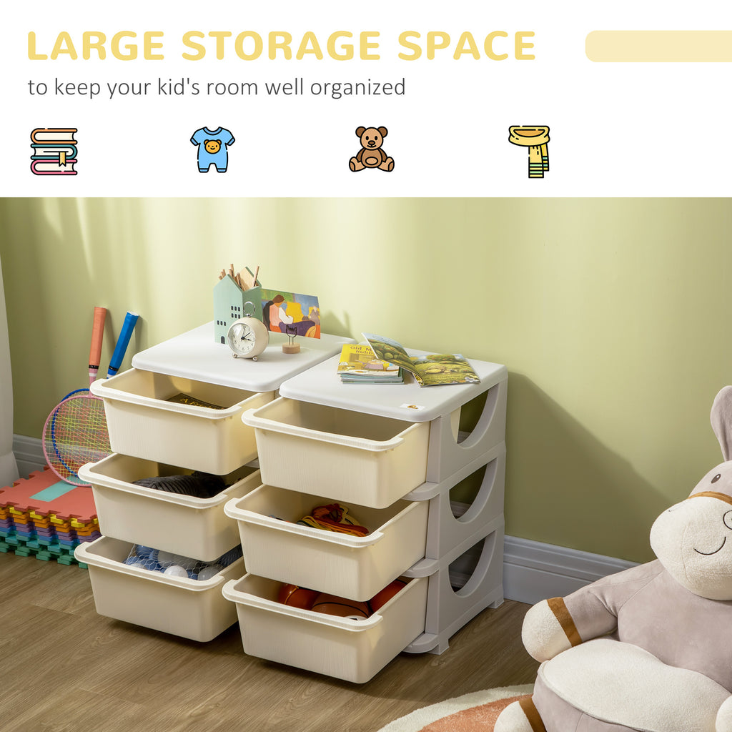 Qaba 3 Tier Kids Storage Unit, 6 Drawer Chest Toy Organizer Plastic Bins for Kids Bedroom Nursery Kindergarten Living Room fo