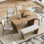 TREXM 6-Piece Retro Dining Table Set for 6, 60' Wood Kitchen Table and Chairs Set of 4 with Bench Designed Trestle Base for kitchen & Dining Room (Natural Wood Wash) - Grand Goldman Shop