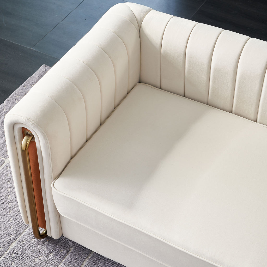 Contemporary Velvet Sofa Couch 84.25''W for Living Room, Beige - Grand Goldman Shop