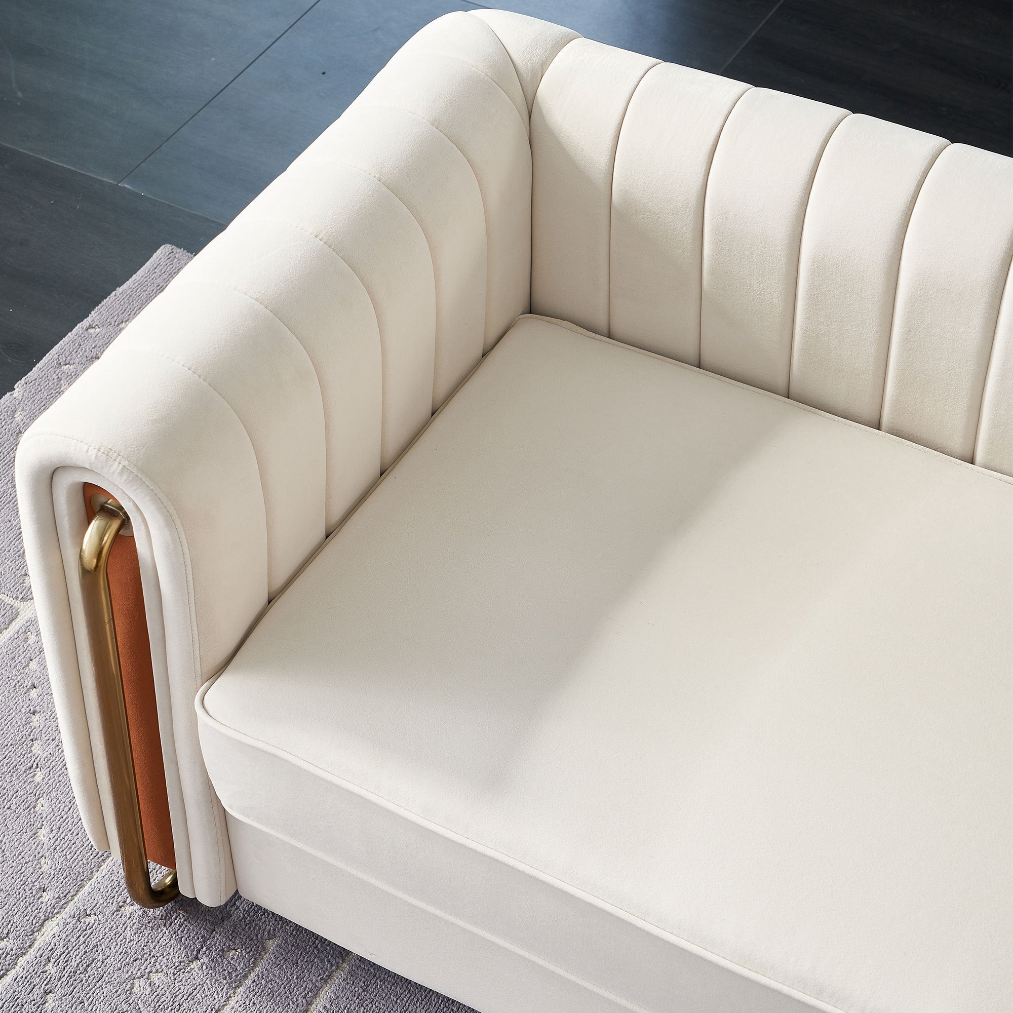 Contemporary Velvet Sofa Couch 84.25''W for Living Room, Beige - Grand Goldman Shop