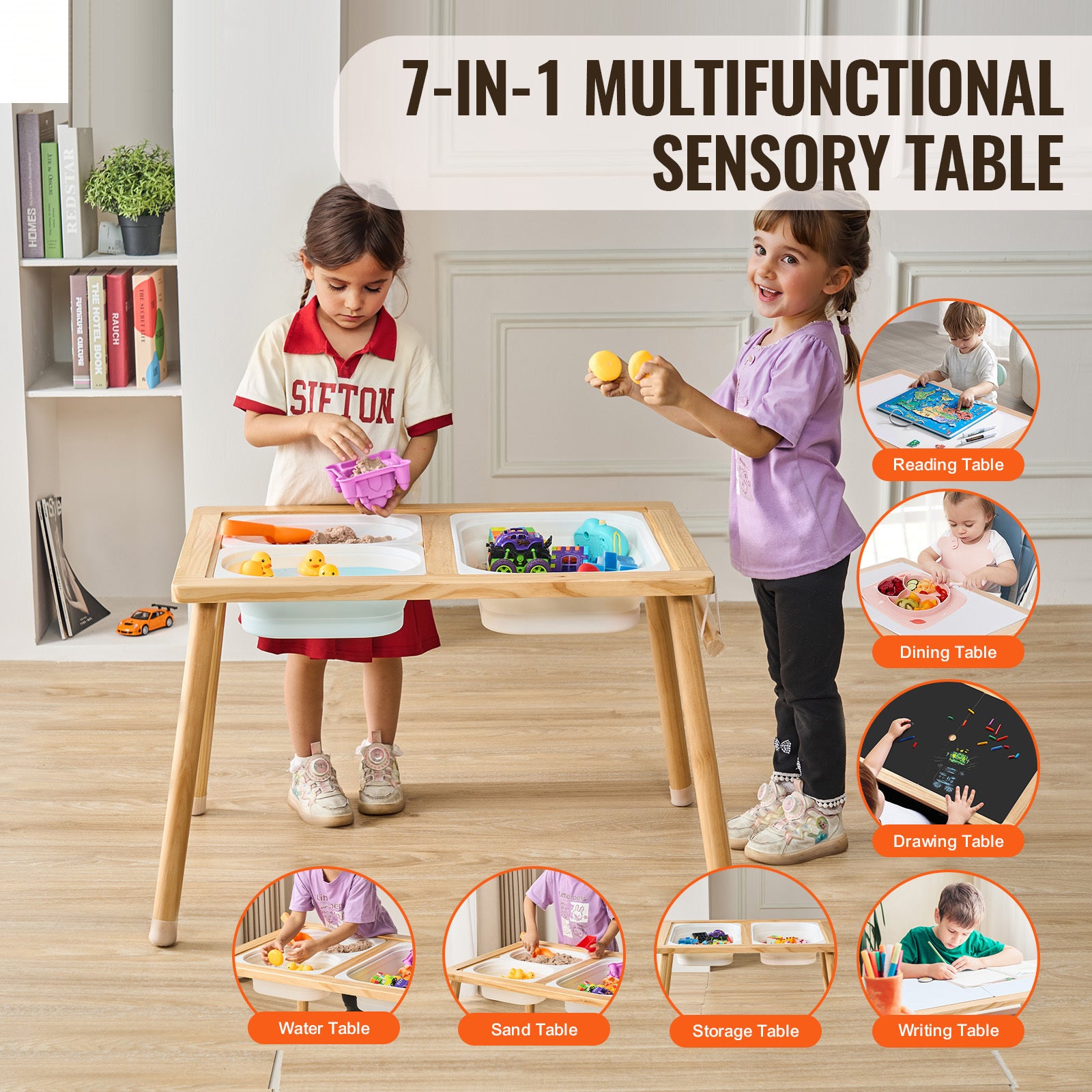 Sensory Table for Toddlers, Kids Activity Table with 3 Foldable Storage Bins & Paper Roll Holder, Indoor/Outdoor Play Sand an