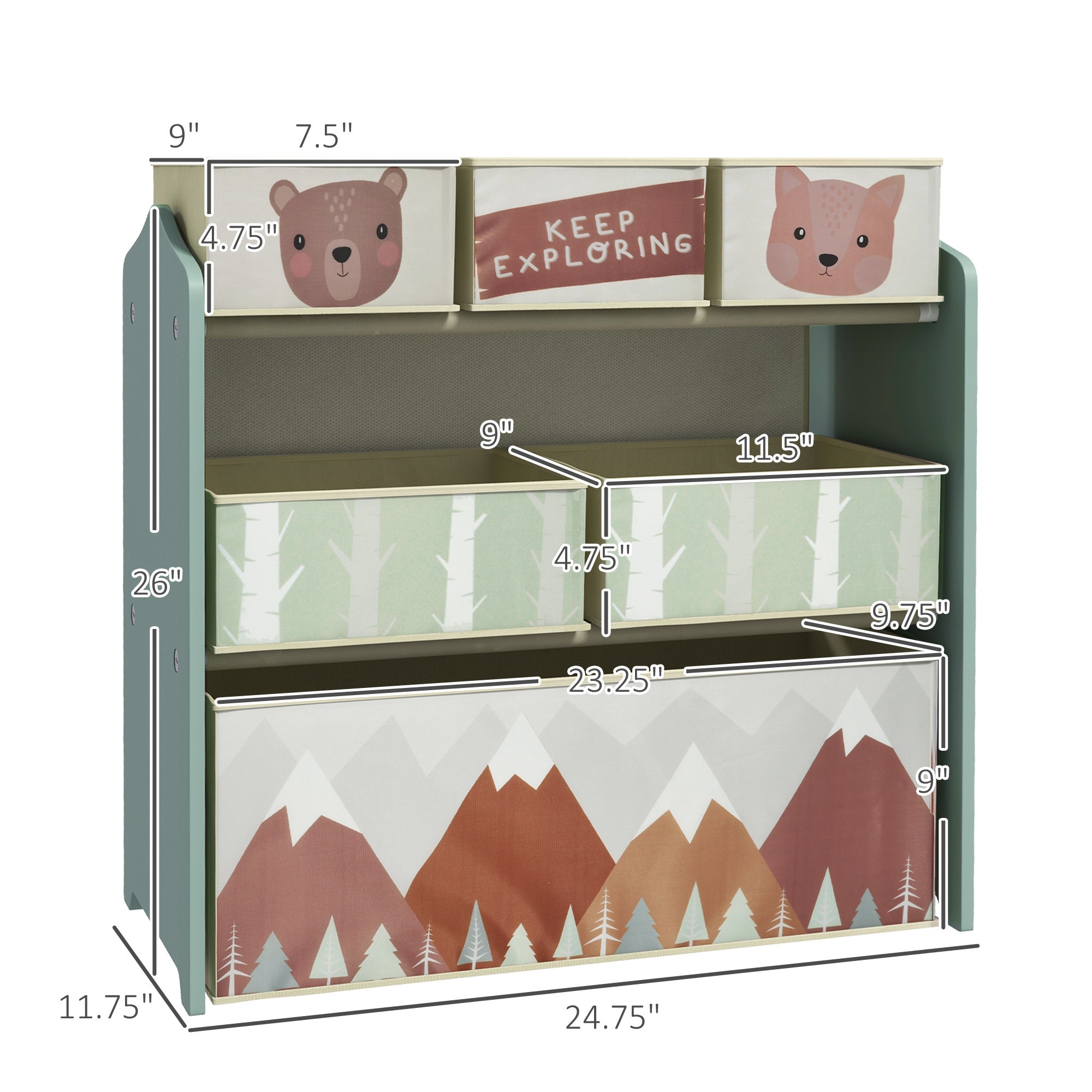 Qaba Toy Organizer with 6 Storage Bins, Kids Storage Unit for Bedroom, Kids Room, 25' x 12' x 26', Green - Grand Goldman