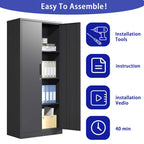 Heavy Metal Garage Storage Cabinet, Black Tool Steel Locking Cabinet with Doors and 3 Adjustable Shelves, 71 Inch Tall - Gran