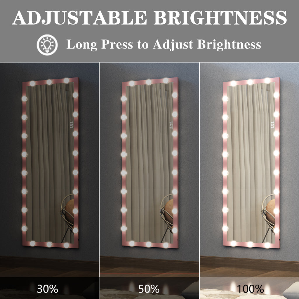 Hollywood Style Full Length Mirror with Lights, 3 Color Modes, Pink Aluminium, 62.6'x23.3' - Grand Goldman Shop