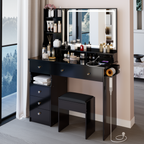 41' Large Size Left Drawer Desktop Vanity Table+Cushioned Stool Dresser Set, 2 AC+2 USB Power Station, Hair Dryer Stand, Extra Large Touch Control LED Mirror, 3-color Switch, EPA, GCC, UL Certificate - Grand Goldman Shop