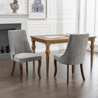 Rayon Cloth Flocking Linen Dining Chairs Channel Kitchen Dinner Chair Comfy Fabric Upholstered Accent Chair for Dining Room with Curved Solid Wood Legs,Set of 2 (Gray), SW1847GY - Grand Goldman Shop