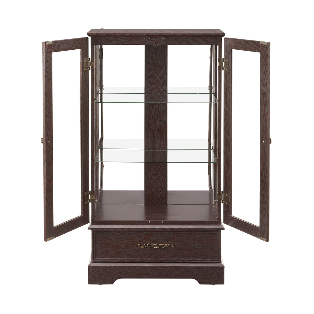Glass Cabinet Lighted Glass Cabinet Curio Display Cabinet with Adjustable Glass Shelves 2 Doors and 1 drawer Cabinet Bulb Included Cherry - Grand Goldman Shop