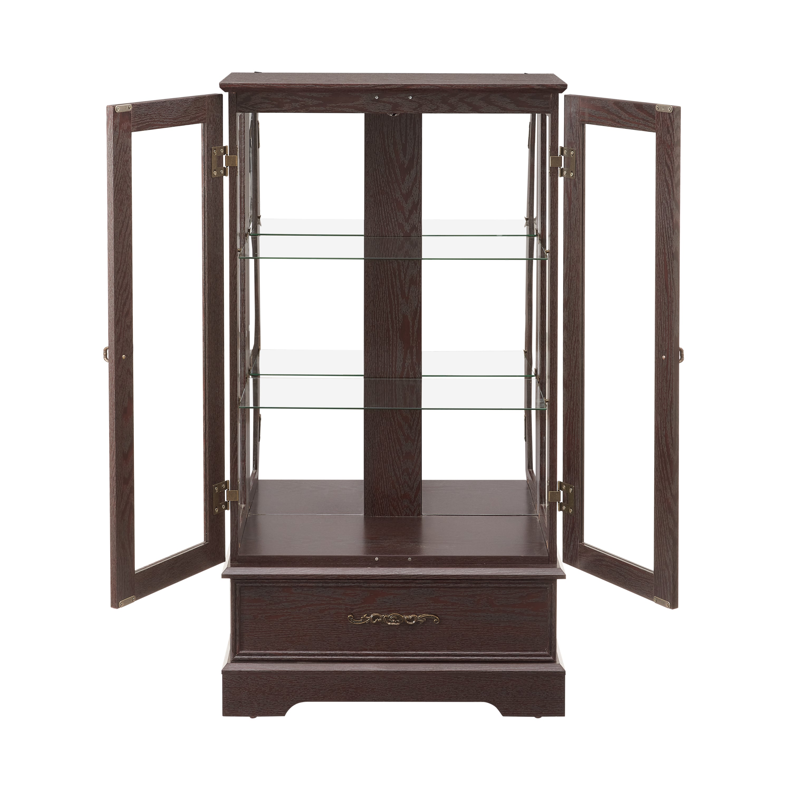 Glass Cabinet Lighted Glass Cabinet Curio Display Cabinet with Adjustable Glass Shelves 2 Doors and 1 drawer Cabinet Bulb Included Cherry - Grand Goldman Shop