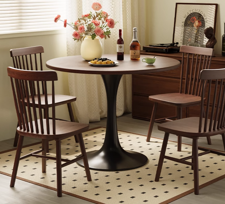 Walnut Round Table, Modern Dining Table, Dining Table, MDF Top and Steel Base Tulip Round Kitchen Table, Kitchen Table, Mid Century Coffee Table for Living Room 24 Inch, Oval Dining Table - Grand Goldman Shop