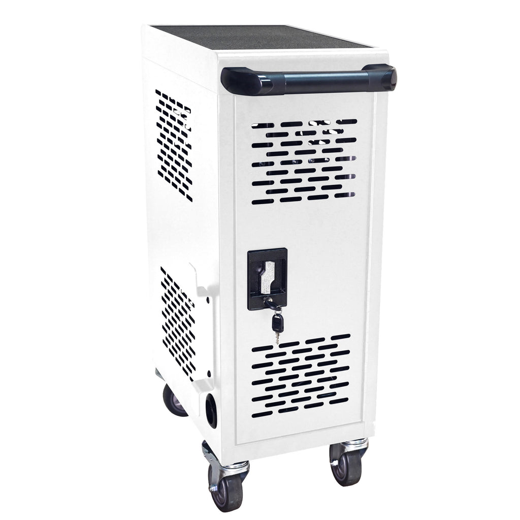 Stylish 16 Bay Mobile School Charging Cart Station for Chromebook, Tablet and Laptop Computer with Power Strip Included - Whi