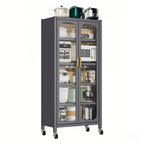 65'  Metal 6-Tier Storage Cabinet with Transparent Door, Adjustable Shelves & Wheels, for Kitchen Pantry Organization, Gray Metal - Grand Goldman Shop