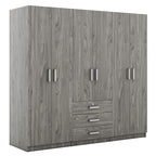 6-Doors Wooden Wardrobe Storage for Bedroom, with Big Drawers, Gray - Grand Goldman Shop