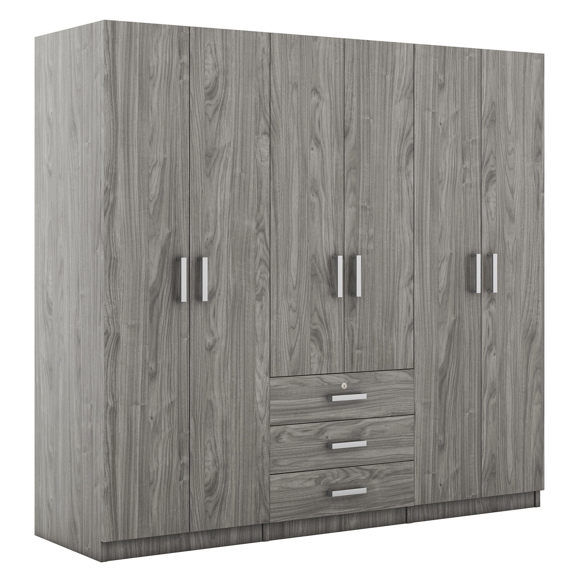 6-Doors Wooden Wardrobe Storage for Bedroom, with Big Drawers, Gray - Grand Goldman Shop