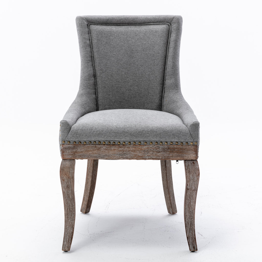 A&A Furniture Ultra Side Dining Chair with Thickened Fabric and Solid Wood Legs, Bronze Nail Head, Set of 2, Gray - Grand Goldman Shop