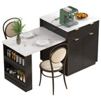 K&K 82.6' Fluted Kitchen Island with Extendable Dining Table for 4-6, Island Table for Kitchen with Power Outlet, Kitchen Table with Double-Side Storage, 2 Drawers 2 Side Open Shelves, Black - Grand Goldman Shop